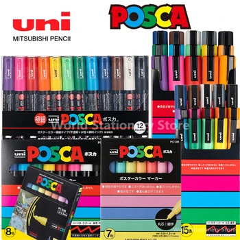 Маркеры UNI Posca marcadores PC-1/3 / 5M Акриловая Перманентная ручка для граффити Художественные принадлежности для камня, металла, кожи, керамики, стекла, пластика