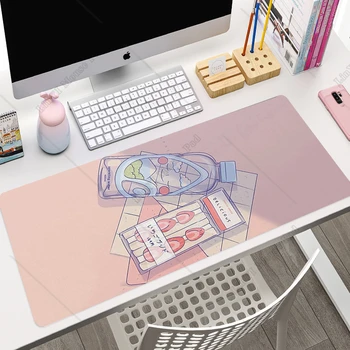 Большой аниме Розовый коврик для мыши Gamer Cute Kawaii Игровой коврик для мыши XXL с резиновым фиксирующим краем, модные коврики для ноутбука, 40x90 см