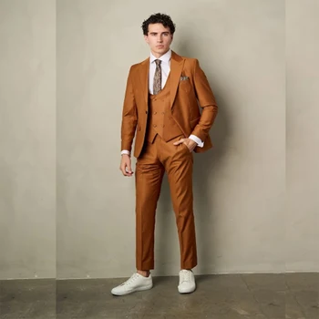 Роскошные мужские костюмы, блейзер, однотонный пиджак из 3 предметов, брюки, жилет, однобортный блейзер для официальных вечеринок с острыми лацканами