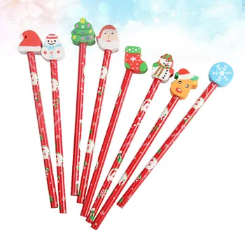 12 шт. Рождественский карандаш с ластиком Мультяшные стационарные карандаши для детей, студентов в произвольном стиле