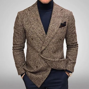 Деловой повседневный клетчатый однобортный пиджак, мужской элегантный джентльменский костюм в британском стиле в стиле ретро, тонкая профессиональная официальная одежда