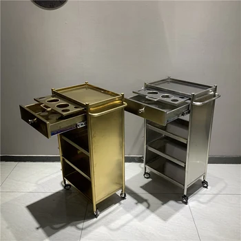 Шкаф для инструментов Парикмахерской Тележка для горячего окрашивания Золотой Материал из нержавеющей Стали Прочный