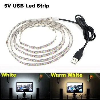 USB LED Strip Light 2835 Белые Теплые Белые Светодиодные Фонари ТВ Фоновое Освещение Лампа Лента Для Домашнего Декора Свет 1-5 м LED Luces Light