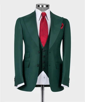 Зеленый мужской костюм, деловые мужчины, 3 предмета, Итальянский костюм, смокинг, пиджак, Джентльменский формальный Широкий козырек, лацкан, Свадьба Жениха