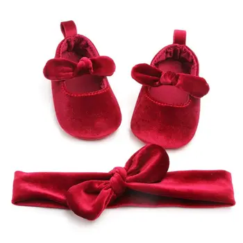 FOCUSNORM Милая детская обувь с бантом на мягкой подошве, обувь для детской кроватки + лента для волос для девочки