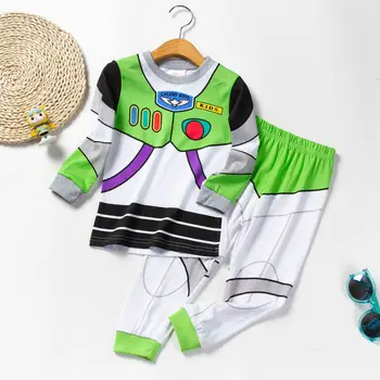 Детская одежда Пижамный костюм с анимационным рисунком Базза Лайтера, одежда для отдыха, детский повседневный комфорт, весенне-осенние комплекты футболок для мальчиков