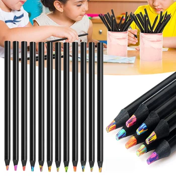 Набор цветных карандашей с черной деревянной ручкой из 12 предметов, портативный Прочный малярный инструмент для рисования эскизов