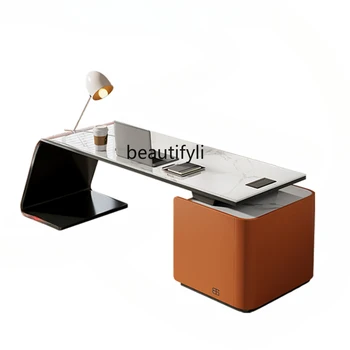 Итальянский минималистичный стол с каменной плитой, компьютерный стол для учебы и набор стульев, легкий Роскошный стол для офисных консультаций, стол и стул