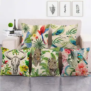 Наволочка с тропическим леопардом, зеленое растение, наволочки с птицами, Декоративная кровать, диван, садовое кресло, наволочка для домашнего декора
