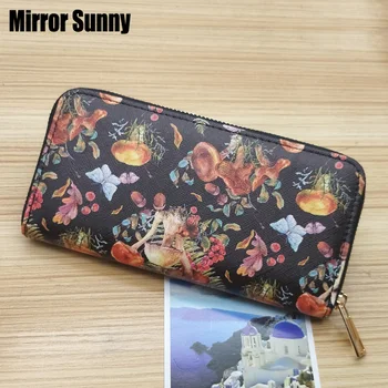 Женская сумочка на молнии с рисунком гриба, кошелек из искусственной кожи, женский держатель для карт, стильный клатч для мобильного телефона, модный клатч