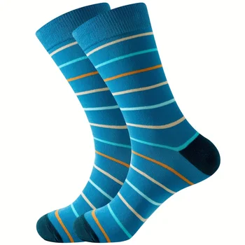 Носки в синюю полоску индивидуального цвета, из смеси хлопка, дышащие и удобные носки средней длины
