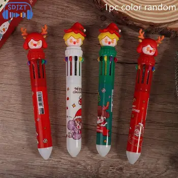 1 шт. Рождественская шариковая ручка 10 цветов, цветная ручка для студентов, Санта-Клаус нажимает на шариковую ручку, школьные канцелярские принадлежности