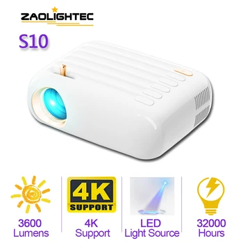 ZAOLIGHTEC Новый портативный WIFI проектор S10 Mini Smart с поддержкой видеопроектора 4K HD с большим экраном 100 дюймов и светодиодным Bluetooth-проектором