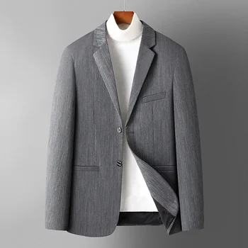 Осенне-зимний одноместный костюм 2023 года, мужской деловой повседневный модный пиджак с пряжкой из двух зерен, модный пиджак в деловом стиле