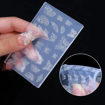 3D пластины для тиснения бабочек для ногтей Силиконовая Акриловая форма Фоторамка Силиконовые шаблоны для дизайна ногтей Пластины для тиснения ногтей своими руками
