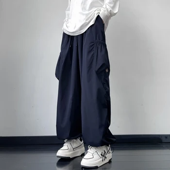 Японский стиль, мужская мода, широкие брюки Оверсайз, эластичный пояс, Большой карман, одежда в стиле хип-хоп, Мешковатые Длинные брюки-карго