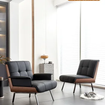 Кожаный Одноместный диван, кресло с откидной спинкой, Легкая Роскошная Небольшая квартира, Современная минималистичная гостиная из массива дерева в скандинавском стиле