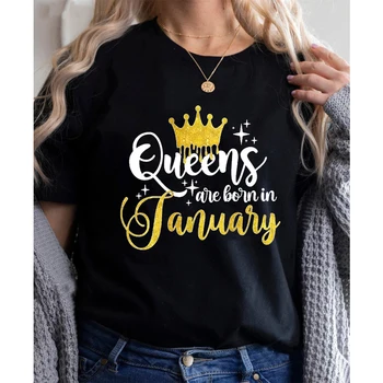 Crown Queen Рождаются В январе-декабре, Футболка С Графическим Принтом, Женская Футболка из 100% хлопка Европейского Размера, Подарок На День Рождения, Рождественские Топы