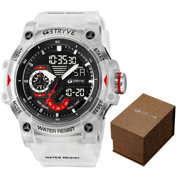 Новые популярные спортивные мужские часы STRYVE Watch 8029 Хорошего качества, аналого-цифровой механизм, календарь, светящиеся водонепроницаемые часы 5ATM