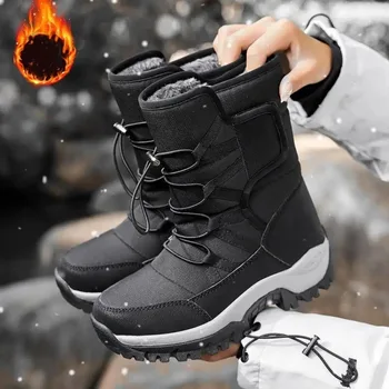 Новые зимние мужские теплые плюшевые зимние ботинки, водонепроницаемые зимние ботинки, нескользящие ботильоны, уличные кроссовки для женщин, армейские рабочие ботинки
